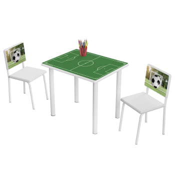 Mesa Educativa Estudos Infantil Juvenil Piquenique Menino Menina Com Cadeiras MDF Branco Personagens Bola Futebol Branco