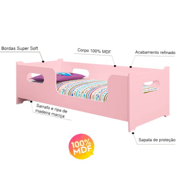 Cama criança montessoriana baixa grade mini cama infantil Juvenil casinha quarto infantil menina 100% MDF Rosa