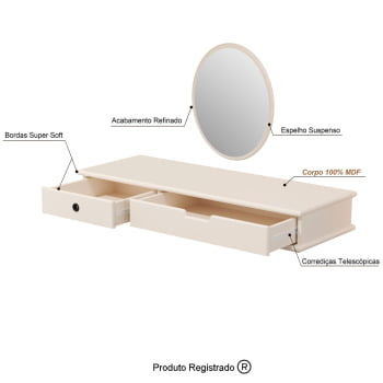Penteadeira Camarim Suspensa Multifuncional 2 Gavetas OFF White acompanha Espelho Móveis Bela