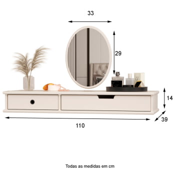 Penteadeira Camarim Suspensa Multifuncional 2 Gavetas OFF White acompanha Espelho Móveis Bela